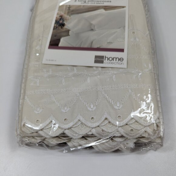 JC Penny Felecity Embroidered Lace Trim King Pillowcases in Ivory - Set of 2 - Picture 2 of 9
